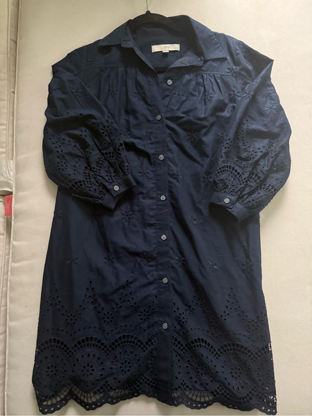 LOFT Navy Eyelet Button-Down Tunic Dress